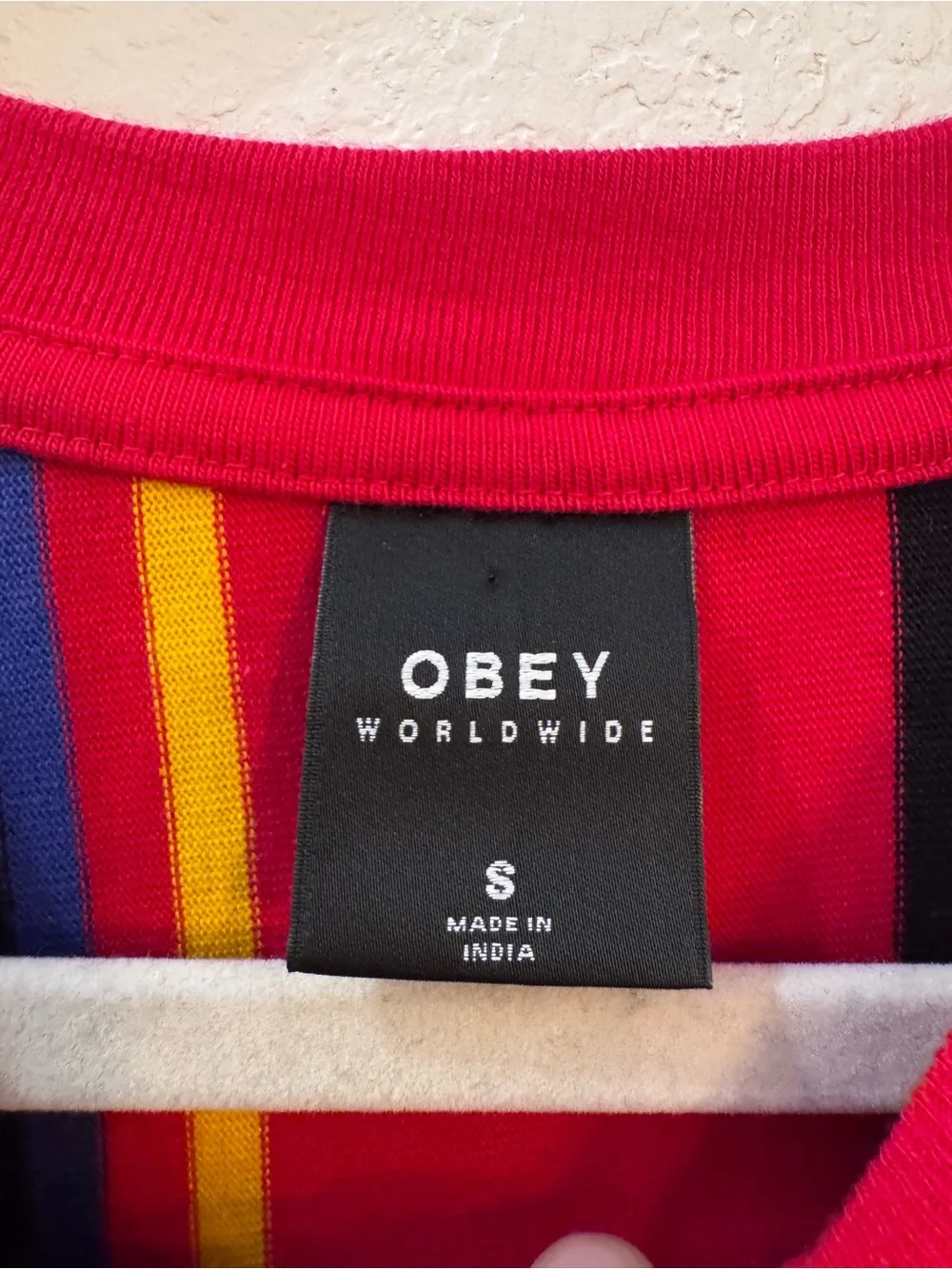 Obey Unisex Long Sleeve Top w/ Red Stripes 100% Cotton Back to School